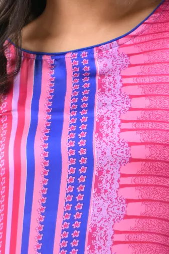 Pink printed satin asymmetrical straight kurta
