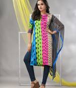 Multicolor printed satin asymmetrical straight kurta