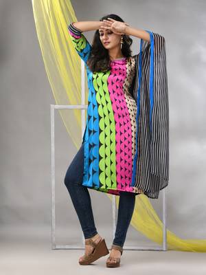 Multicolor printed satin asymmetrical straight kurta 2