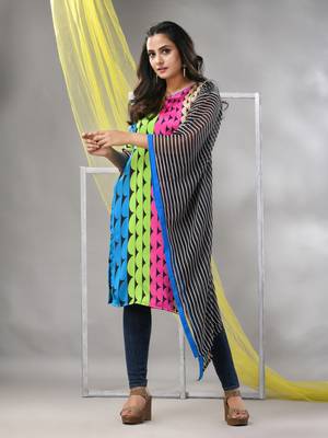 Multicolor printed satin asymmetrical straight kurta 3