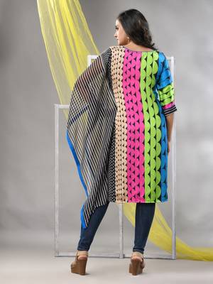 Multicolor printed satin asymmetrical straight kurta 4