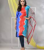 Multicolor printed satin asymmetrical straight kurta