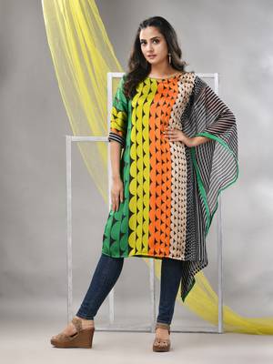 Multicolor printed satin asymmetrical straight kurta 1