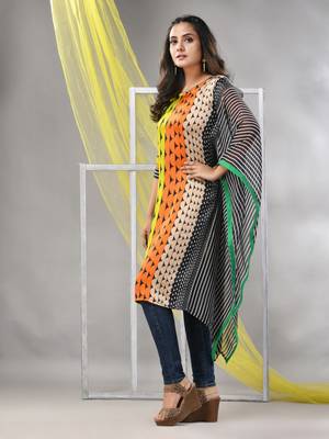 Multicolor printed satin asymmetrical straight kurta 3