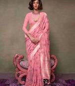 Baby Pink Colour Mulmul Cotton Printed Lightwear Saree