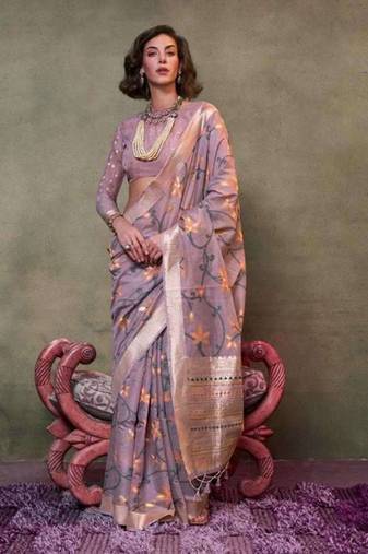 Light Lilac Colour Mulmul Cotton Printed Lightwear Saree