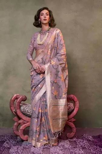 Light Lilac Colour Mulmul Cotton Printed Lightwear Saree