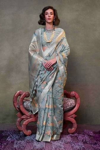 Slate Grey Colour Mulmul Cotton Printed Lightwear Saree