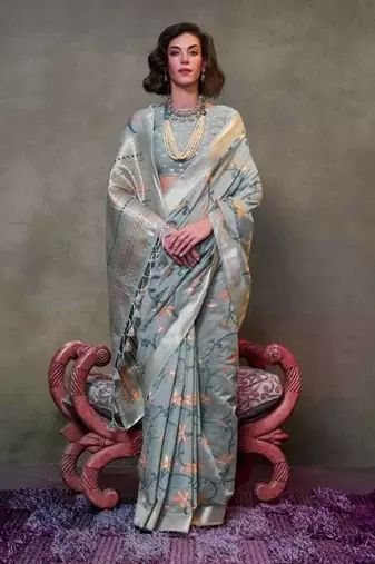 Slate Grey Colour Mulmul Cotton Printed Lightwear Saree