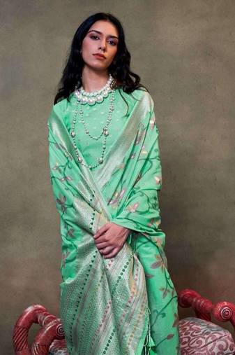 Sea Green Colour Mulmul Cotton Printed Lightwear Saree