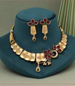 Rani & green color matte gold necklace set