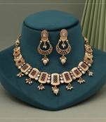 Rani & green color matte gold necklace set