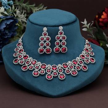 Ruby color american diamond necklace set 1