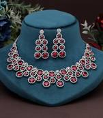 Ruby color american diamond necklace set