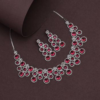 Ruby color american diamond necklace set 2