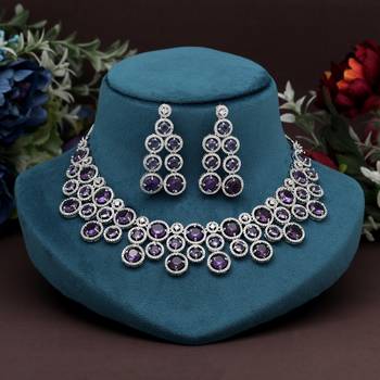 Purple color american diamond necklace set 1