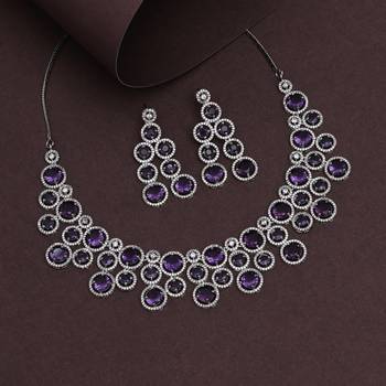 Purple color american diamond necklace set 2