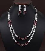 Ruby color american diamond necklace set