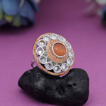 Orange color american diamond finger ring 1