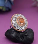 Orange color american diamond finger ring