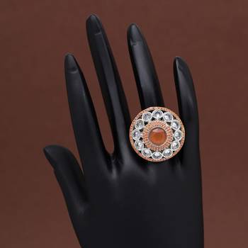 Orange color american diamond finger ring 2