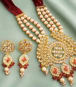 Red DESIGNER FLORAL MEENAKARI KUNDAN STUDED ONYX STONE MULTILAYER NECKLACE SET WITH EARRINGS