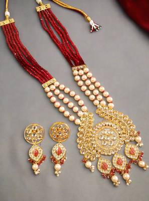 Red DESIGNER FLORAL MEENAKARI KUNDAN STUDED ONYX STONE MULTILAYER NECKLACE SET WITH EARRINGS 2