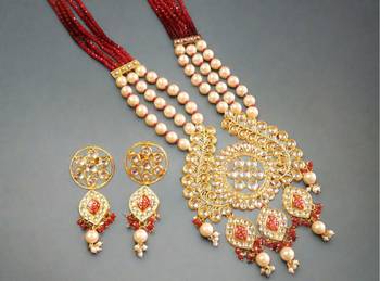 Red DESIGNER FLORAL MEENAKARI KUNDAN STUDED ONYX STONE MULTILAYER NECKLACE SET WITH EARRINGS 3