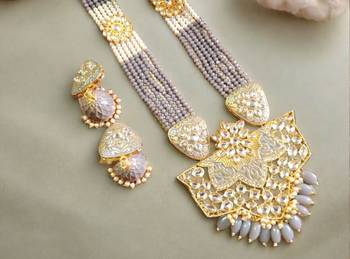 Gold designer floral meenakari kundan studed onyx stone multilayer necklace set with earrings 1