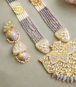 Gold designer floral meenakari kundan studed onyx stone multilayer necklace set with earrings
