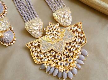 Gold designer floral meenakari kundan studed onyx stone multilayer necklace set with earrings 2