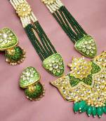 Green designer floral meenakari kundan studed onyx stone multilayer necklace set with earrings
