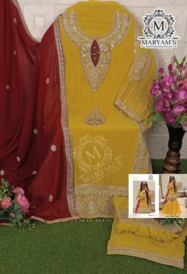 YELLOW EMBROIDERED GEORGETTE PALAZZO STYLE SALWAR SUIT 3