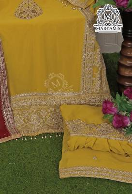 YELLOW EMBROIDERED GEORGETTE PALAZZO STYLE SALWAR SUIT 5