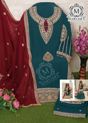 TEAL BLUE EMBROIDERED GEORGETTE PALAZZO STYLE SALWAR SUIT 3