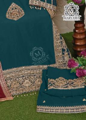 TEAL BLUE EMBROIDERED GEORGETTE PALAZZO STYLE SALWAR SUIT 5