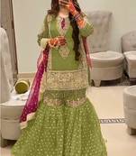 LITE GREEN EMBROIDERED GEORGETTE PALAZZO STYLE SALWAR SUIT