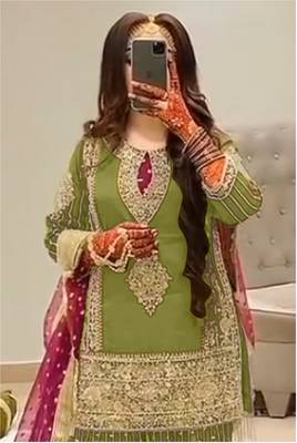 LITE GREEN EMBROIDERED GEORGETTE PALAZZO STYLE SALWAR SUIT 2