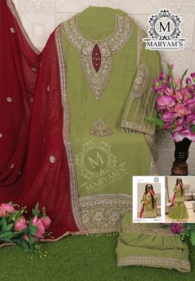 LITE GREEN EMBROIDERED GEORGETTE PALAZZO STYLE SALWAR SUIT 3