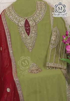LITE GREEN EMBROIDERED GEORGETTE PALAZZO STYLE SALWAR SUIT 4
