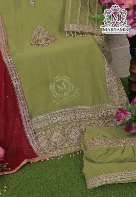 LITE GREEN EMBROIDERED GEORGETTE PALAZZO STYLE SALWAR SUIT 5
