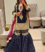 NAVY BLUE EMBROIDERED GEORGETTE PALAZZO STYLE SALWAR SUIT