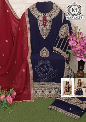 NAVY BLUE EMBROIDERED GEORGETTE PALAZZO STYLE SALWAR SUIT 3