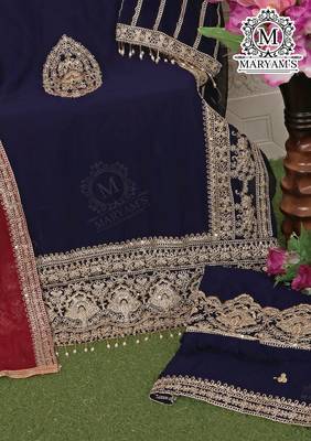 NAVY BLUE EMBROIDERED GEORGETTE PALAZZO STYLE SALWAR SUIT 5