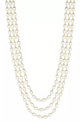 3 Layered Traditional Gold Plated Dulha Moti Mala Maharaja Haar/Groom Necklace For Men 