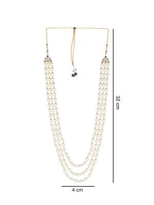 3 Layered Traditional Gold Plated Dulha Moti Mala Maharaja Haar/Groom Necklace For Men  4
