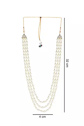 3 Layered Traditional Gold Plated Dulha Moti Mala Maharaja Haar/Groom Necklace For Men 
