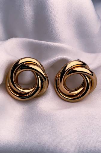 latest fashion trendy stylish gold plated geometric twist chunky stud earrings for women and girls (e3212fl)