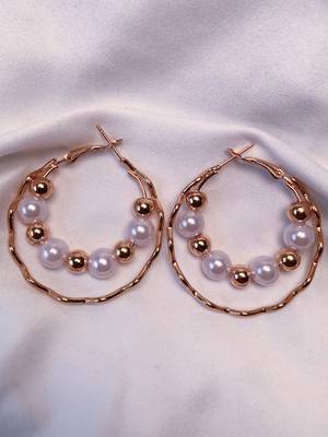 latest fashion stylish gold plated lightweight round pearl hoop earrings for women/girls  1