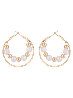 latest fashion stylish gold plated lightweight round pearl hoop earrings for women/girls  3